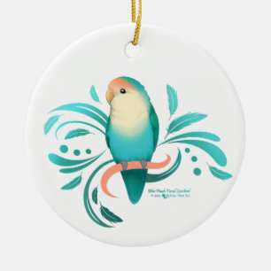Blue Peach Faced Lovebird Ceramic Tree Decoration