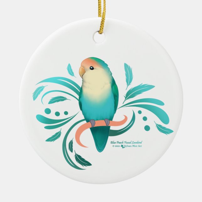 Blue Peach Faced Lovebird Ceramic Tree Decoration (Front)