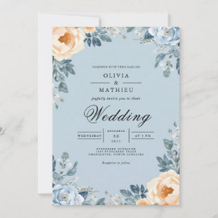 Blue Peach Floral Archway Wedding Invitation