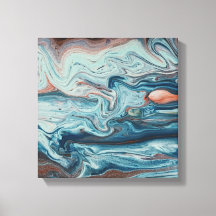 Blue & Peach Fluid Zigzag Layer Abstract Art