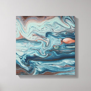 Blue & Peach Fluid Zigzag Layer Abstract Art Canvas Print