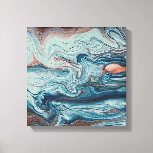 Blue & Peach Fluid Zigzag Layer Abstract Art Canvas Print (Front)