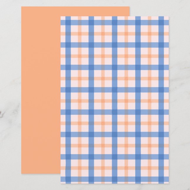 Blue & Peach Gingham Reversible Scrapbook Pattern  (Front/Back)