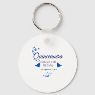 Blue peach quinceanera 15th birthday rustic mexica key ring