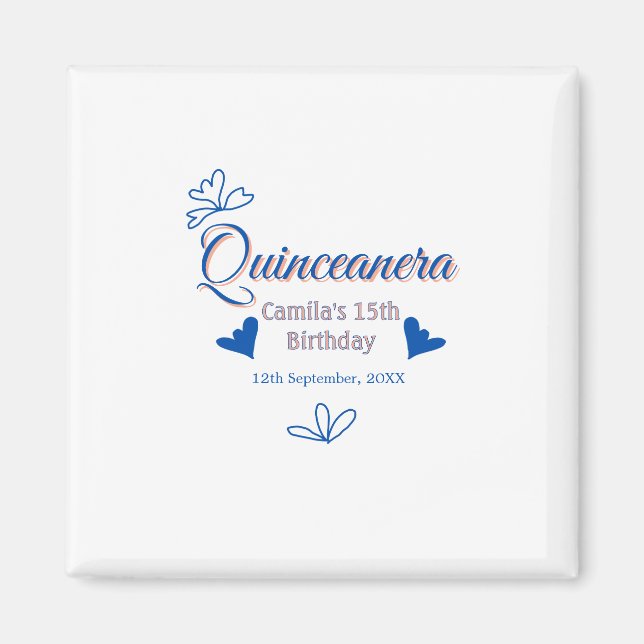 Blue peach quinceanera 15th birthday rustic mexica magnet (Front)
