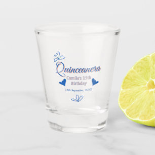 Blue peach quinceanera 15th birthday rustic mexica shot glass