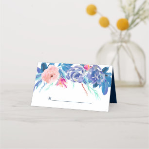 Blue Peach Roses Bouquet Wedding Place Card