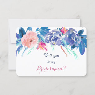 Blue Peach Roses Will You Be My Bridesmaid Invitation