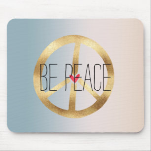 Blue Peach Tie Dye Gold Peace Sign Be Peace Mouse Mat