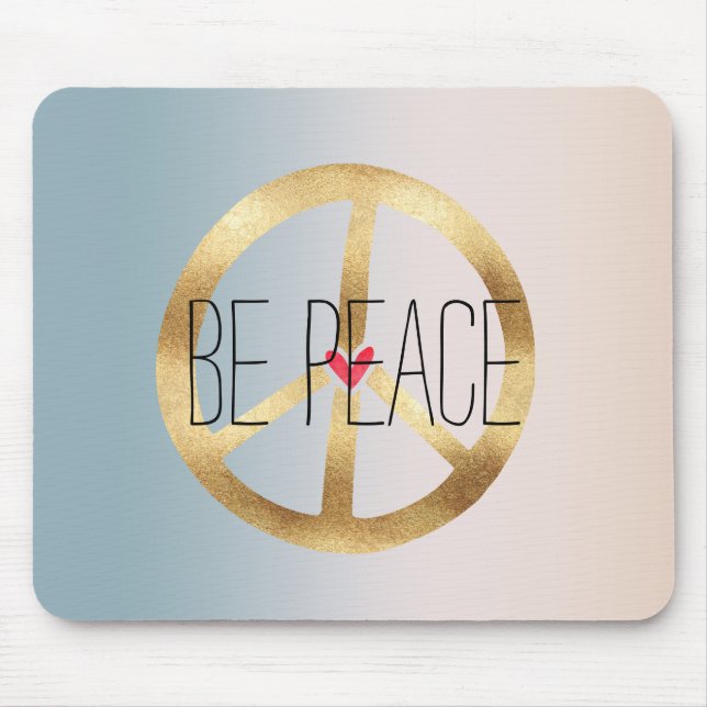 Blue Peach Tie Dye Gold Peace Sign Be Peace Mouse Mat (Front)