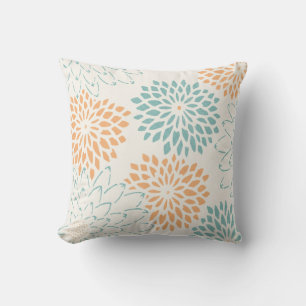 Blue Peach White Floral Cushion