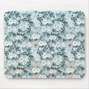 Blue Peach White Floral Mouse Mat