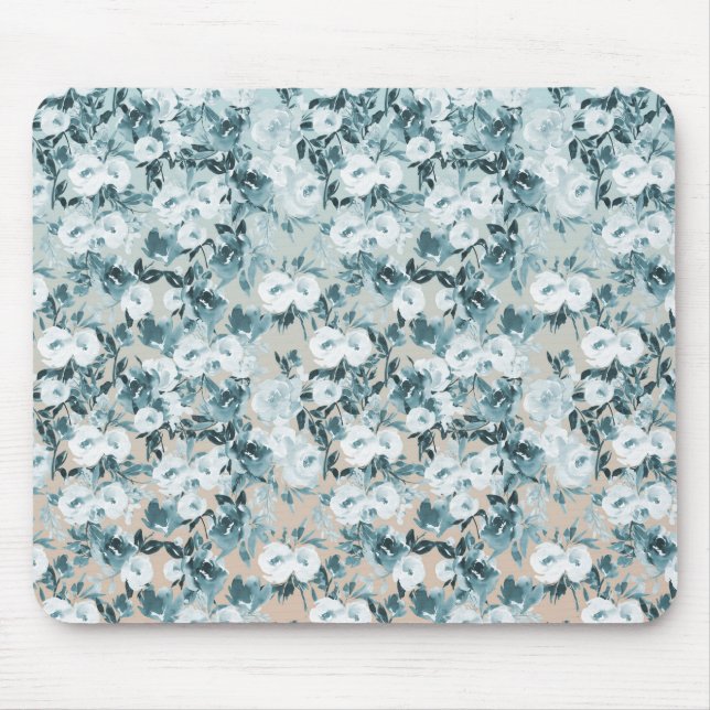 Blue Peach White Floral Mouse Mat (Front)