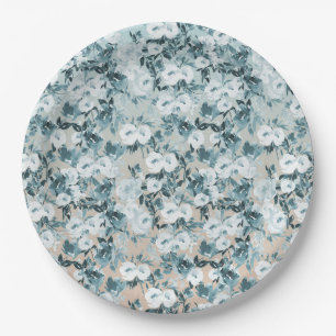 Blue Peach White Floral Paper Plate