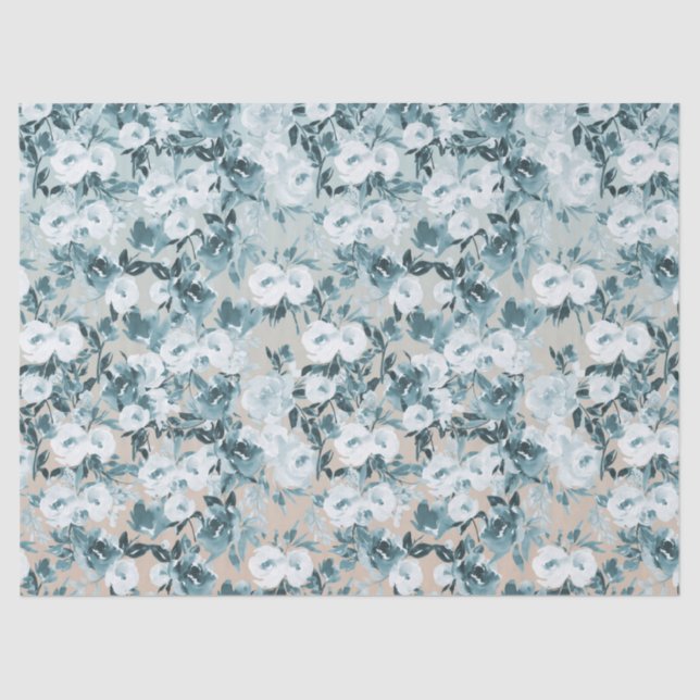 Blue Peach White Floral Tissue Paper (Front)