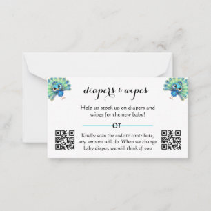 Blue Peacock Baby Shower Diaper Wipe Card