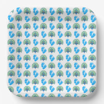 Blue Peacock Baby Shower Paper Plates