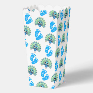 Blue Peacock Baby Shower Popcorn Favour Box