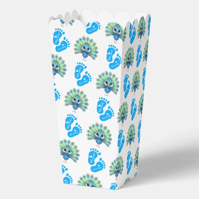 Blue Peacock Baby Shower Popcorn Favour Box (Back)