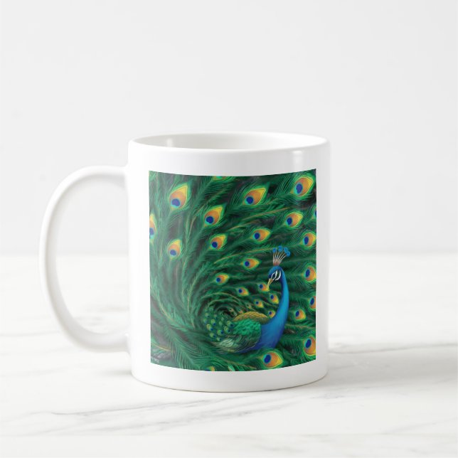 Blue Peacock Bird Coffee Mug (Left)