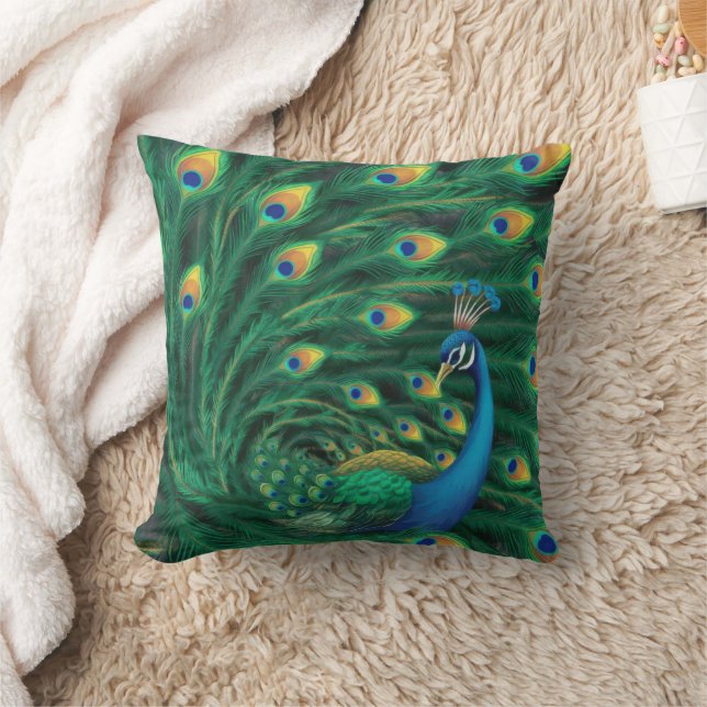 Blue Peacock Bird Cushion (Blanket)
