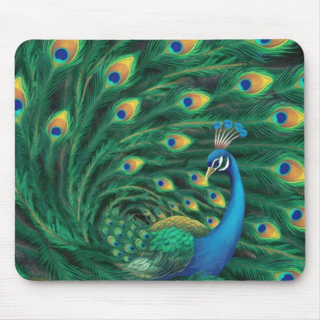 Blue Peacock Bird Mouse Mat (Front)