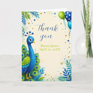Blue Peacock Birthday Thank You Card