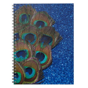 Blue Peacock Bouquet Glittery Still Life Notebook