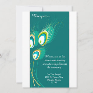 Blue Peacock Feather 3.5x7 Reception Card