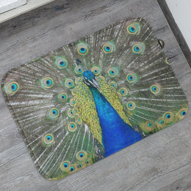 Blue Peacock Feather Plumage Bath Mat (In Situ)