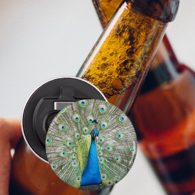 Blue Peacock Feather Plumage Bottle Opener (In Situ Beer Bottle)