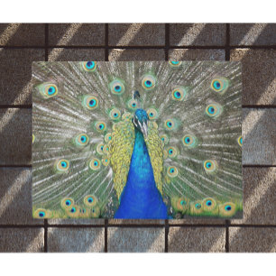 Blue Peacock Feather Plumage Doormat
