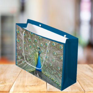 Blue Peacock Feather Plumage Large Gift Bag