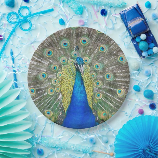Blue Peacock Feather Plumage Paper Plate (Party)