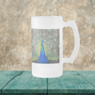 Blue Peacock Feather Plumage Photo Frosted Glass Beer Mug