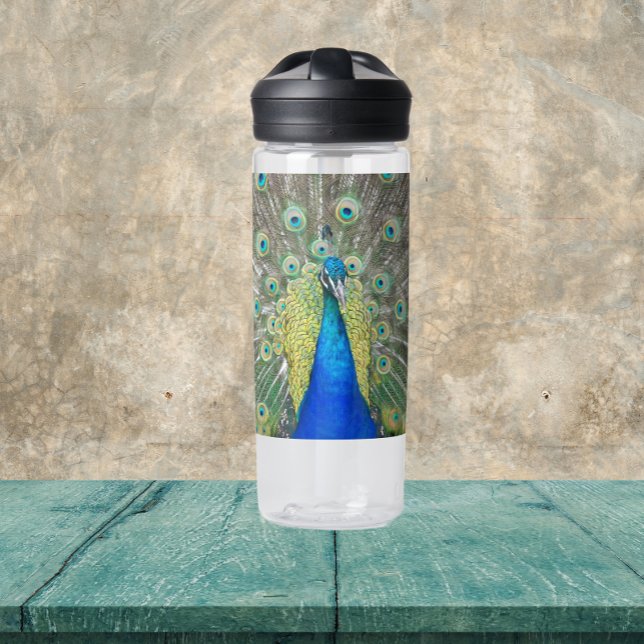 Blue Peacock Feather Plumage Water Bottle (In Situ Table)