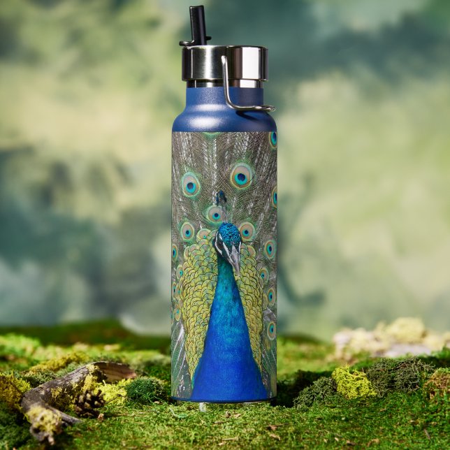 Blue Peacock Feather Plumage Water Bottle (Outdoor)