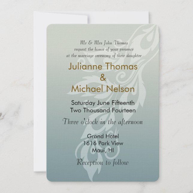 Blue Peacock Feather Wedding Invitation (Front)