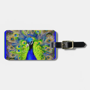 Blue Peacock Feathers Design Luggage Tag
