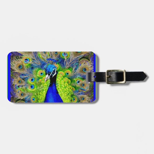 Blue  Peacock Feathers Design Luggage Tag (Front Horizontal)