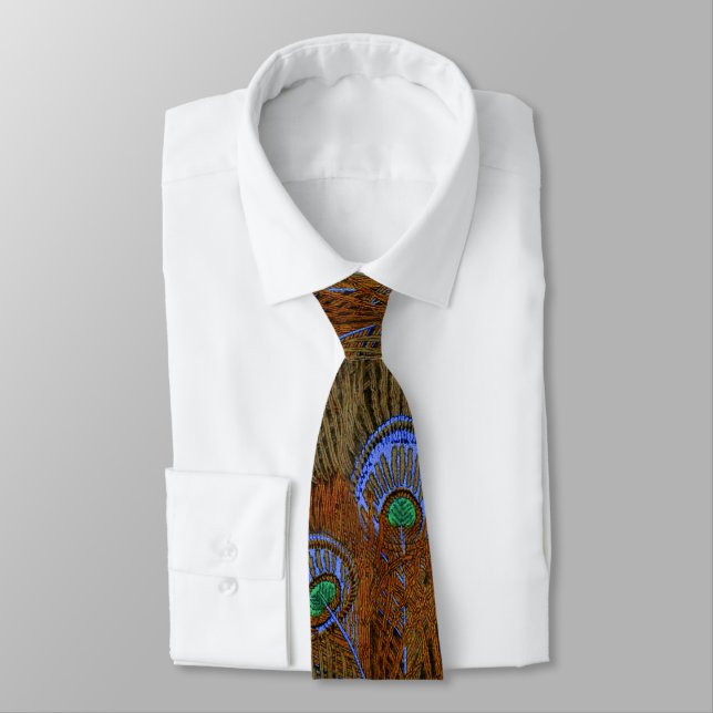Blue Peacock Feathers Tie (Tied)