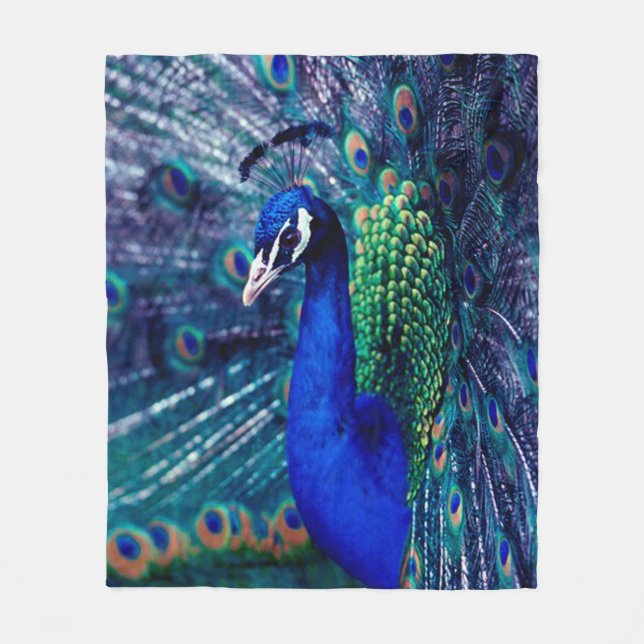 Blue Peacock Fleece Blanket (Front)