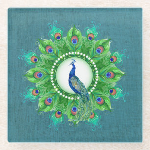 Blue Peacock Glass Coaster