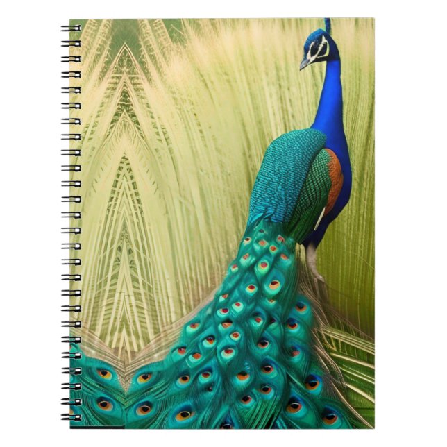 Blue Peacock in grass  Notebook (Front)