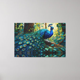 Blue Peacock in the forest Canvas Print