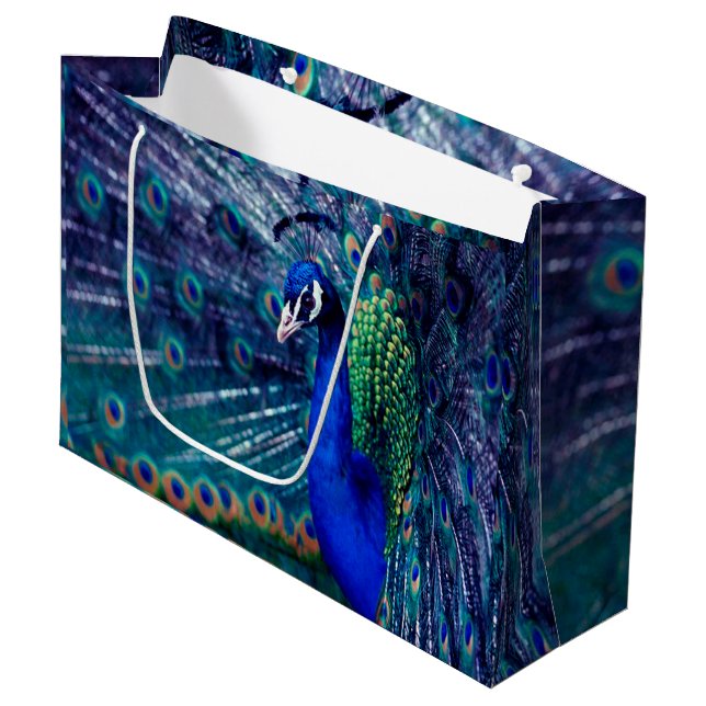 Blue Peacock Large Gift Bag (Front Angled)