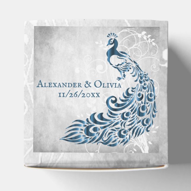Blue Peacock Leaf Vine Wedding Favour Box (Top)