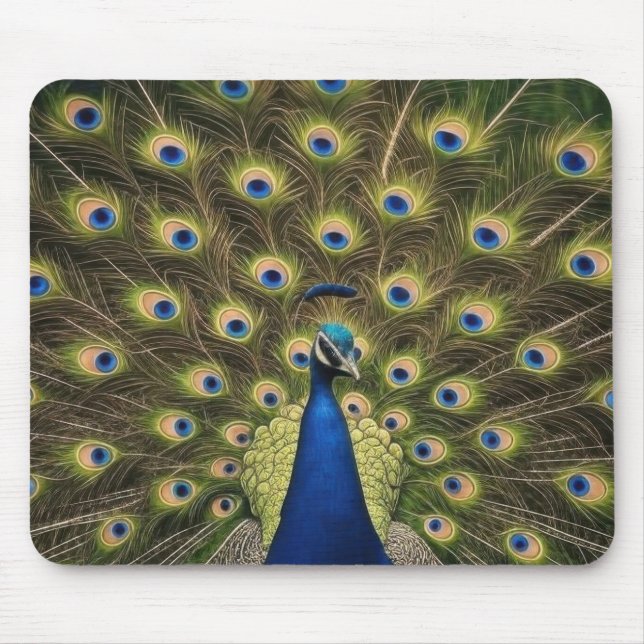 Blue Peacock Mouse Mat (Front)