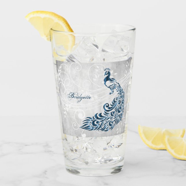 Blue Peacock Personalised Glass Cup (Front Ice)