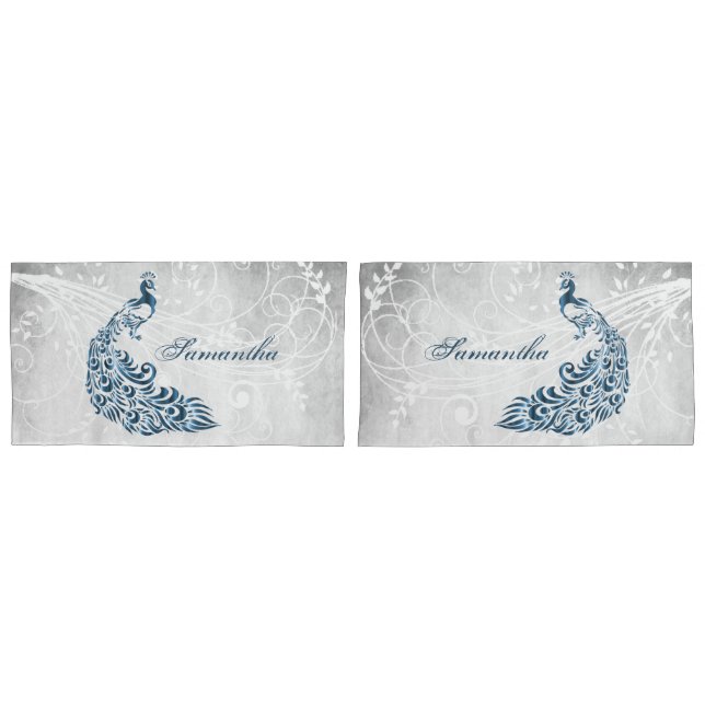 Blue Peacock Personalised Pillowcases (Front-Set)